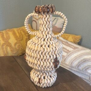 Retro Vintage 1970s Cowrie Shell Large 13” Vase Beach